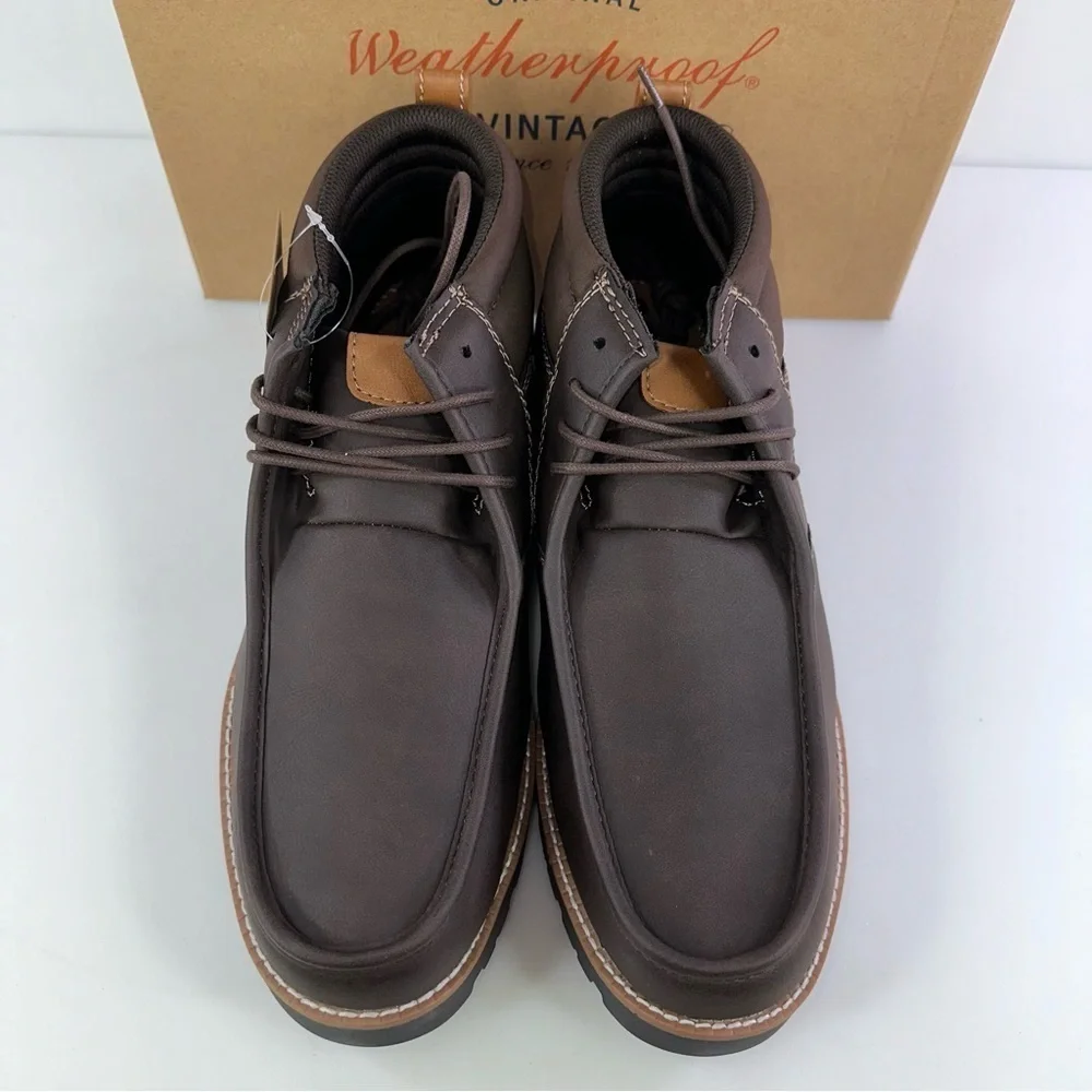 Weatherproof Vintage Men's Faux-Leather Chukka Boot Brown 13 M New chester lace